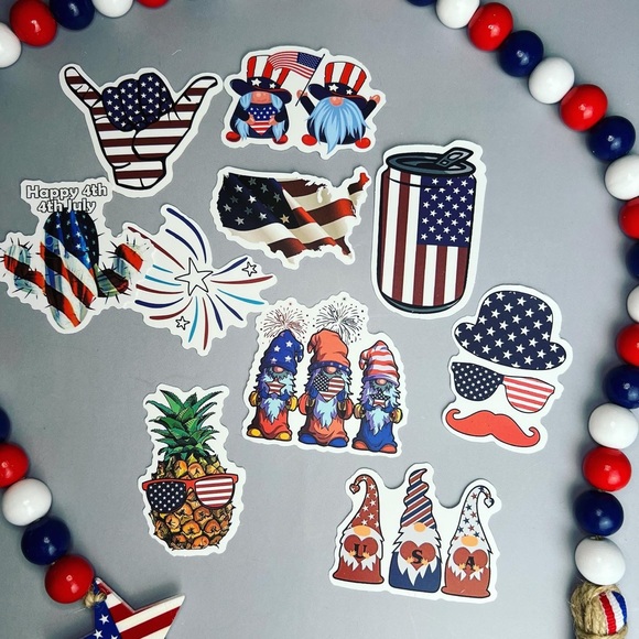 Celebrating The USA, 50 High Quality Patriotic Decal Stickers With Flags, Gnomes - Picture 7 of 16